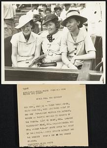 Wives Pull For Detroit -- These three woman, enjoy baseball, know something about it and are top-flight rooters for Detroit. Reason -- They're married to members of The Tigers. Left to right, Mrs. Lynwood "Schoolboy" Rowe, Mrs. William Rogell and Mrs. Joiner "Jo-Jo" White watch the first of the crucial series between Detroit and the Yankees from a box at the Yankee Stadium.