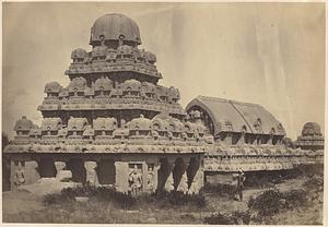 View of Dharmaraja Ratha, Bhima Rahta, and Arjuna Ratha, Mamallapuram, India