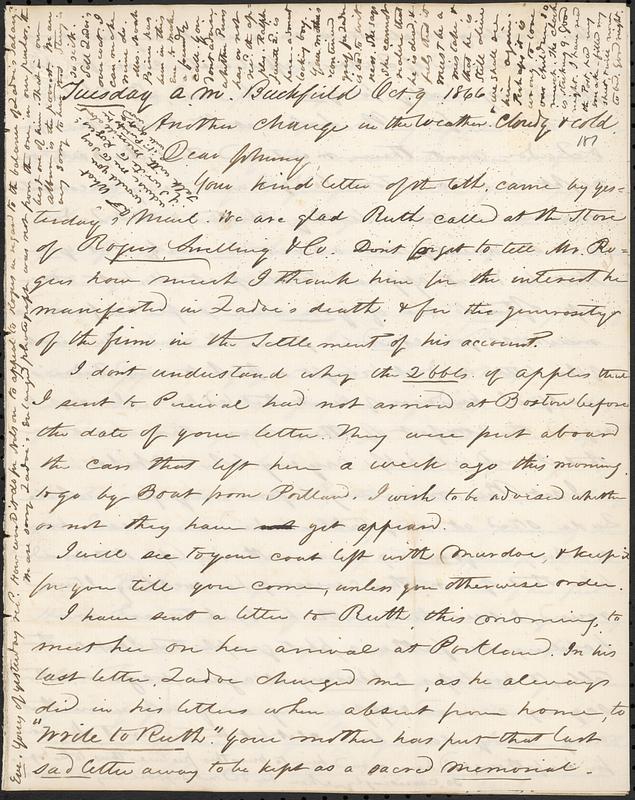 Letter from Zadoc Long to John D. Long, October 9, 1866 - Digital ...