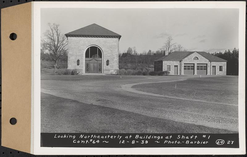 Contract No. 64, Service Buildings at Shafts 1 and 8, Quabbin Aqueduct, West Boylston and Barre, looking northeasterly at buildings at Shaft 1, Barre, Mass., Dec. 8, 1939