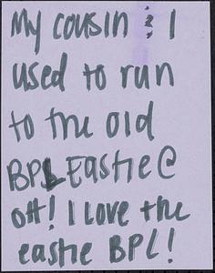 My cousin & I used to run to the old Boston Eastie @ OH! I love the eastie BPL!