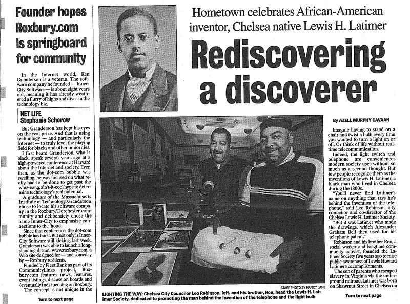 Boston Herald- hometown celebrates African-American inventor, Chelsea native Lewis H. Latimer
