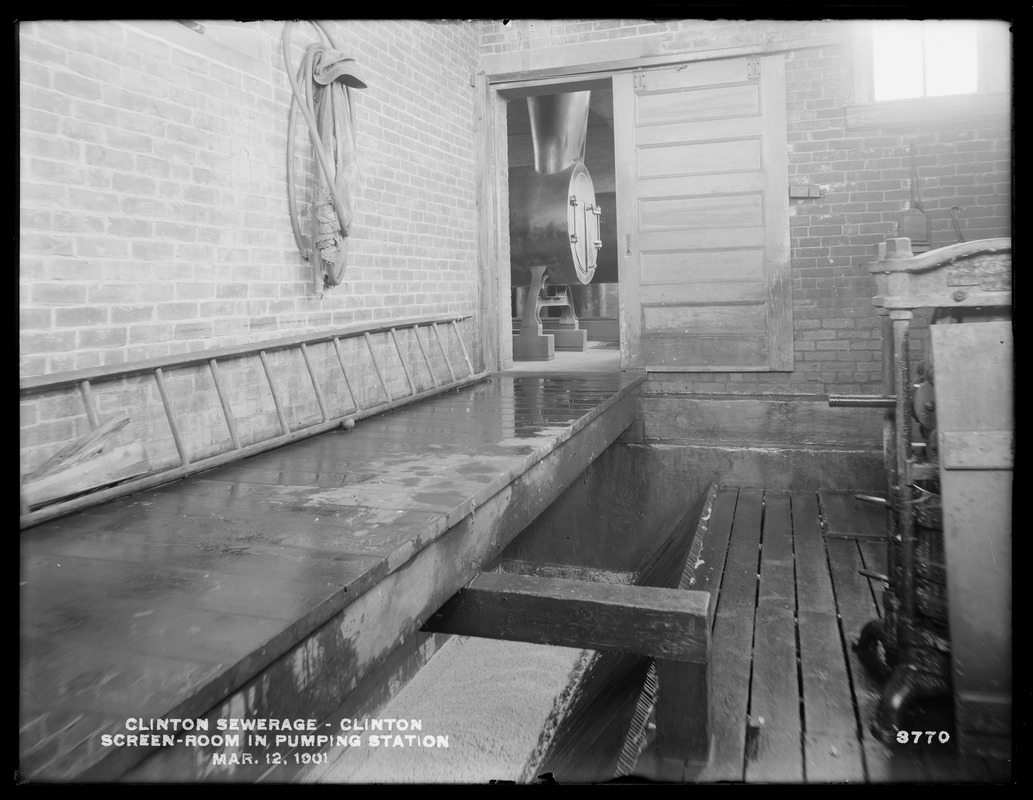 Clinton Sewerage, screen room in Pumping Station, Clinton, Mass., Mar. 12, 1901