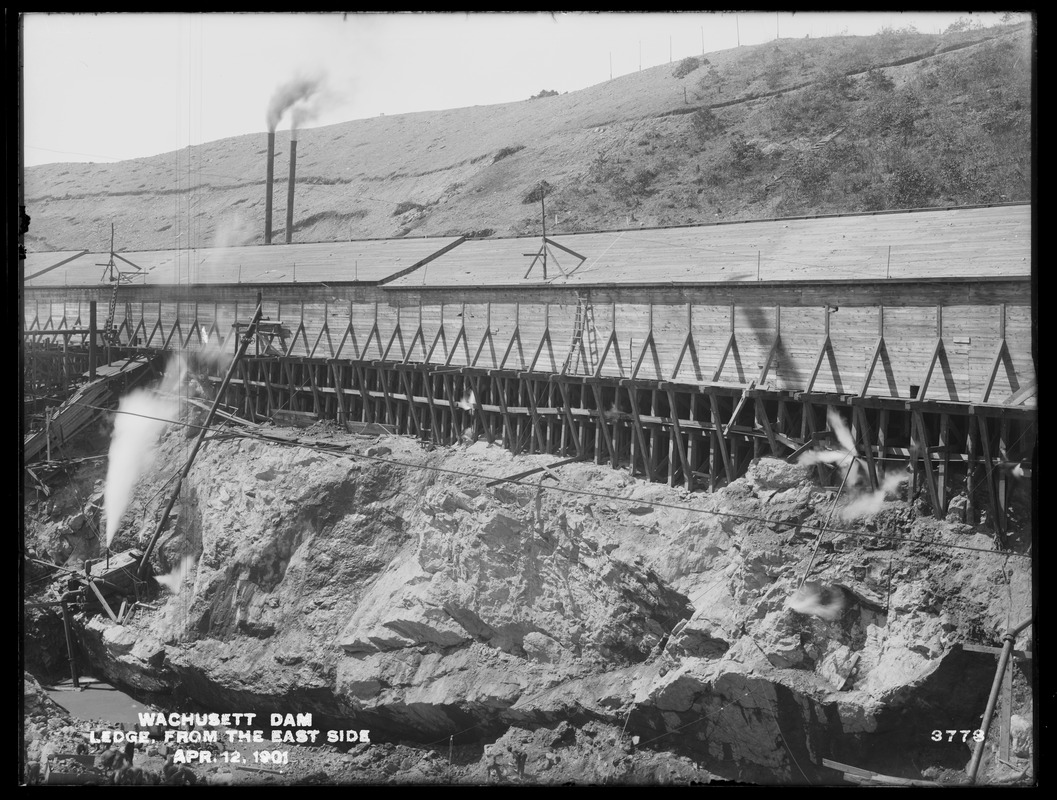 Wachusett Dam, ledge in the excavation, from the east side, Clinton, Mass., Apr. 12, 1901