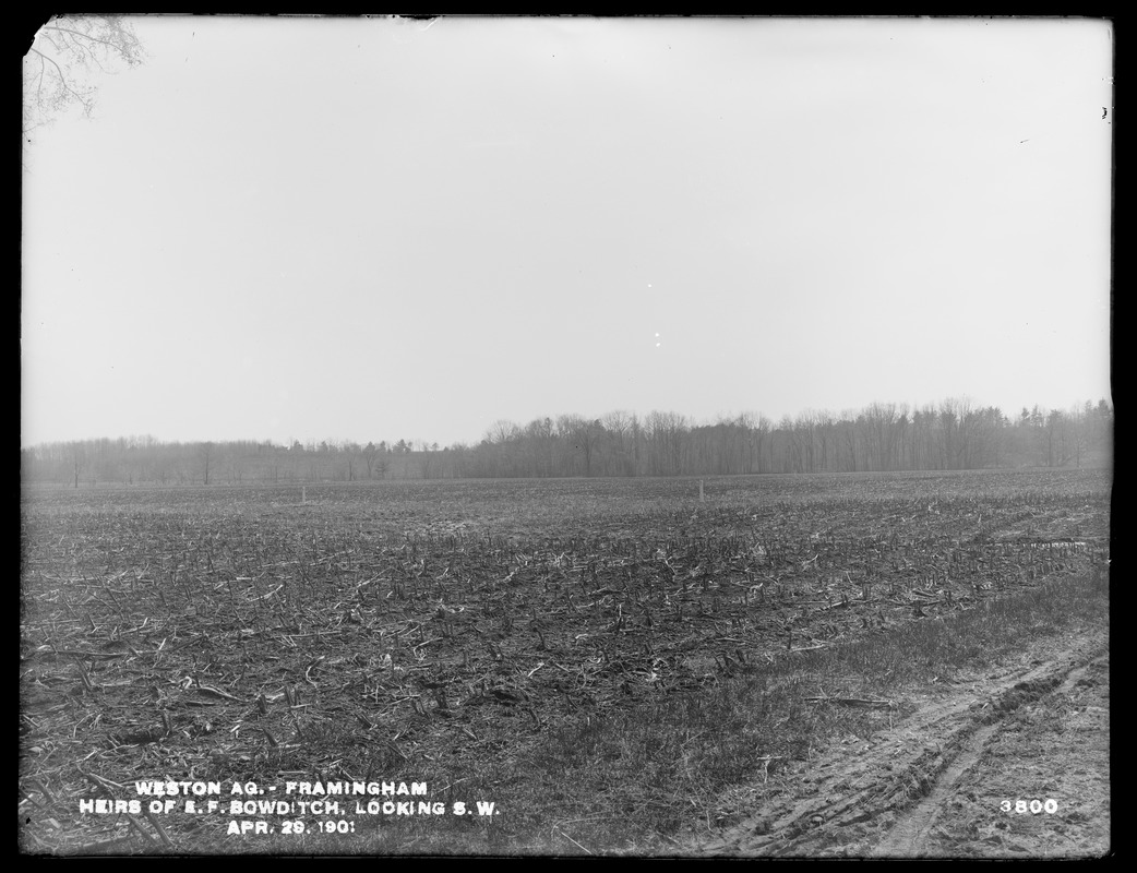 Weston Aqueduct, Heirs of E. F. Bowditch's Meadow, looking southwesterly, Framingham, Mass., Apr. 29, 1901