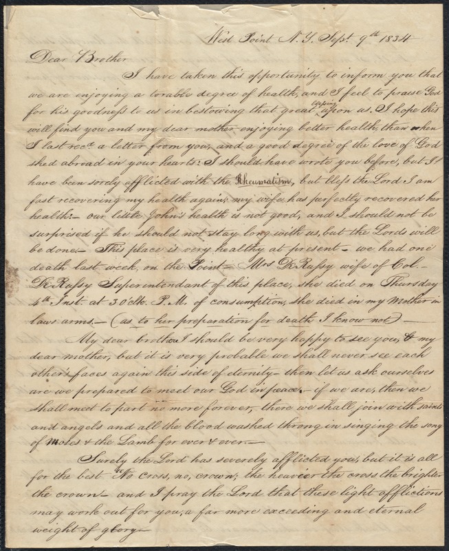 Letter to his brother William, 9/9/1834, includes photograph of a woman