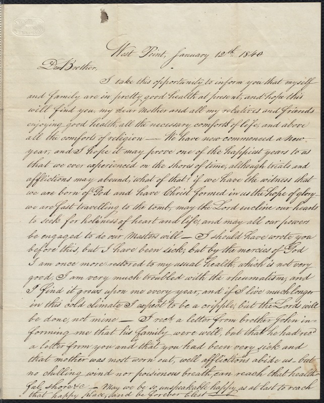 Letter to his brother William, 1/12/1840