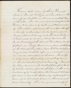 Deed for cemetery plot from Daniel H. Rogers to Catherine Aspinwall