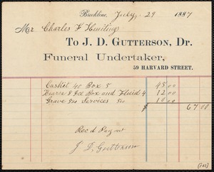 Receipt to Charles Hunting for undertaker's services
