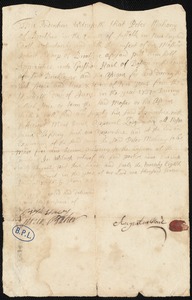 Indenture for apprenticeship of Peter Mahoney to Gershon Hail