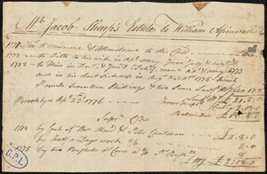 Memorandum of charges for medical service to Jacob Sharp from William Aspinwall