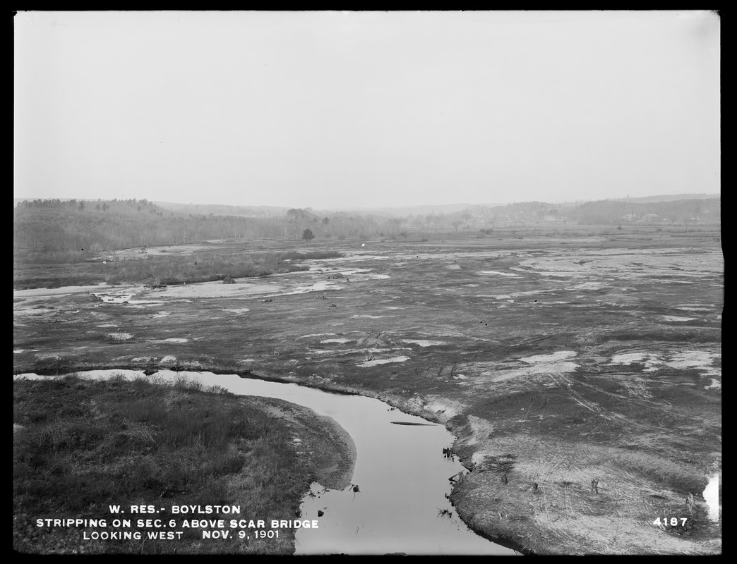 Wachusett Reservoir, stripping on Section 6 above Scar Bridge, looking westerly, Boylston, Mass., Nov. 9, 1901