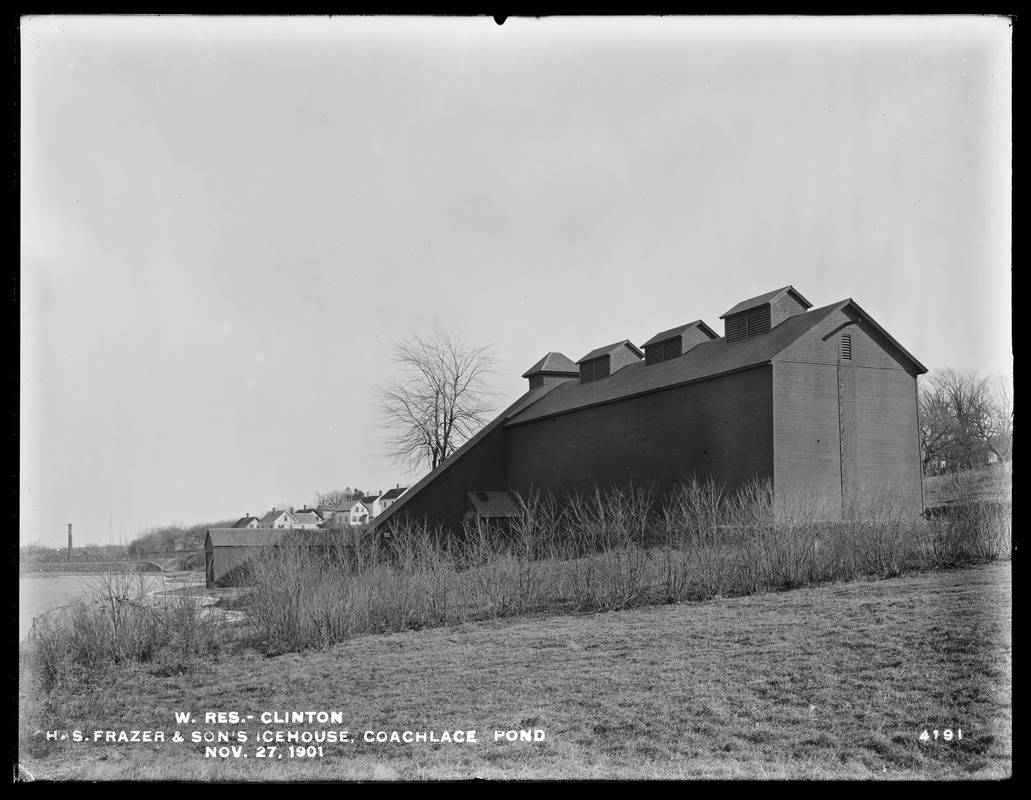 Wachusett Reservoir, Charles Frazer & Son's icehouse, Coachlace Pond, south side, Clinton, Mass., Nov. 27, 1901