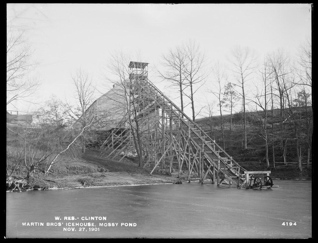 Wachusett Reservoir, Martin Brothers' icehouse, Mossy Pond, southerly side, Clinton, Mass., Nov. 27, 1901
