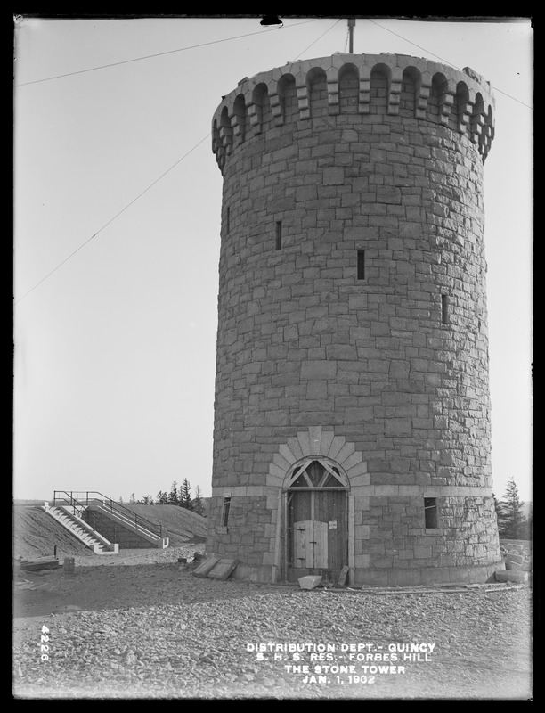 Distribution Department, Southern High Service Forbes Hill Reservoir, the stone tower, Quincy, Mass., Jan. 1, 1902