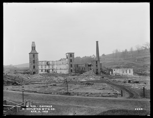 Wachusett Reservoir, demolished mill of West Boylston Manufacturing Company, Oakdale, West Boylston, Mass., Apr. 8, 1902