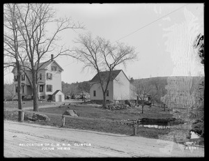 Relocation Central Massachusetts Railroad, Julius Heinig's house and barn, looking southerly from Berlin Road, Clinton, Mass., Apr. 28, 1902