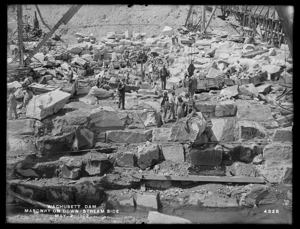 Wachusett Dam, masonry on downstream side, Clinton, Mass., May 2, 1902