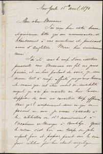 Letter from A. Tate, New York, [N.Y], to William Lloyd Garrison, 15 April 1870