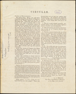 Circular by Amos Augustus Phelps, Mass., [Between 1837 and 1847]