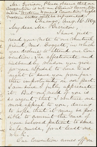 Letter from Mary Ashton Livermore, Chicago, [Ill.], to William Lloyd Garrison, Aug[ust] 16. 1869