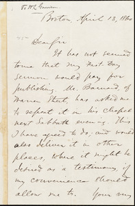 Letter from Jacob Merrill Manning, Boston, [Mass.], to William Lloyd Garrison, April 13, 1860