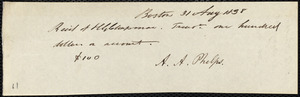 Receipt from Amos Augustus Phelps, Boston, to Henry Grafton Chapman, 31 Aug 1838