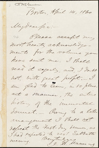 Letter from Jacob Merrill Manning, Boston. [Mass.], to William Lloyd Garrison, April 14, 1860