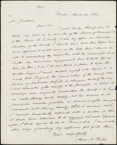 Copy of letter from Amos Augustus Phelps, Boston, to Francis Jackson, April 30, 1839