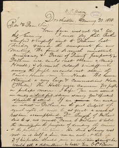 Letter from O. P. Bacon, Dorchester, to Amos Augustus Phelps, January 20, 1838