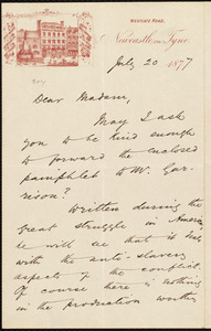 Letter from A. E. Adams, Newcastle-on-Tyne, [England], to Elizabeth Swan Mawson, July 20 1877
