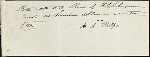 Receipt from Amos Augustus Phelps, Boston, to Henry Grafton Chapman, 1 Oct. 1838