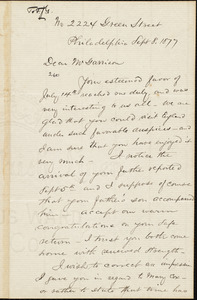 Letter from Enoch Lewis, Philadelphia, [Pa.], to William Lloyd Garrison, Sept[ember] 8. 1877