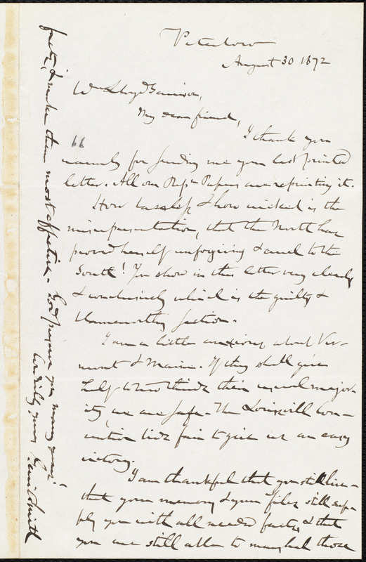 Letter from Gerrit Smith, Peterboro, [N.Y.], to William Lloyd Garrison ...