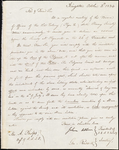 Letter from the old Colony Anti-Slavery Society, Kingston, to Amos Augustus Phelps, October 2 1834