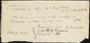 Receipts from Amos Augustus Phelps, Boston, to Henry Grafton Chapman and Benjamin Franklin Hallett, 1837