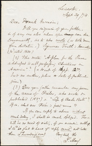 Letter from Samuel May, Jr., Leicester, [Mass.], to Francis Jackson Garrison, Sept[ember] 19 / [18]74
