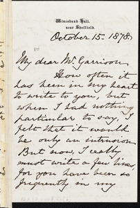 Letter from Mary Anne Rawson, Sheffield, [England], to William Lloyd Garrison, October 15, 1878