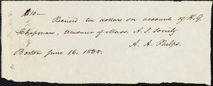 Receipt from Amos Augustus Phelps, Boston, to Henry Grafton Chapman, June 16. 1838
