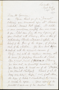 Letter from Samuel May, Jr., Leicester, [Mass], to William Lloyd Garrison, [September] 8th [1872]