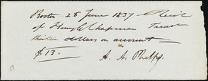 Receipt from Amos Augustus Phelps, Boston, to Henry Grafton Chapman, 26 June 1837