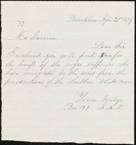 Letter from G. M. M., Brookline, [Mass.], to William Lloyd Garrison, Ap[ri]l 21st 1879