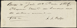 Receipt from Amos Augustus Phelps, Boston, to Henry Grafton Chapman, June 30. 1838