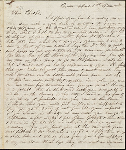 Letter from Abraham Chittenden Baldwin, Boston, to Amos Augustus Phelps, April 1st 1830