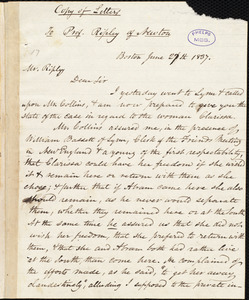 Copy of letter from Amos Augustus Phelps, Boston, to Henry Jones Ripley, June 27th 1837
