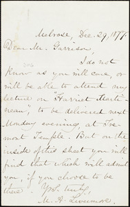 Letter from Mary Ashton Livermore, Melrose, [Mass.], to William Lloyd Garrison, Dec[ember] 29, 1877