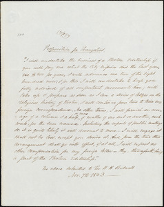 Copy of proposition for Evangelist from Amos Augustus Phelps to Walter Hillard Bidwell, Nov. 7th 1843