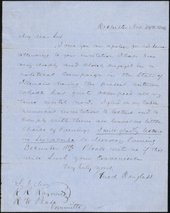 Letter from Frederick Douglass, Rochester, to Samuel Joseph May, Rev. R. R. Raymond, and R. W. Pease, Nov. 29th 1854