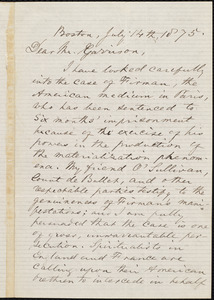 Letter from Epes Sargent, Boston, [Mass.], to William Lloyd Garrison, July 14th, 1875