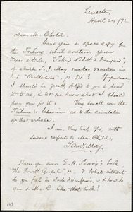 Letter from Samuel May, Jr., Leicester, [Mass.], to David Lee Child, April 24 / [18]72